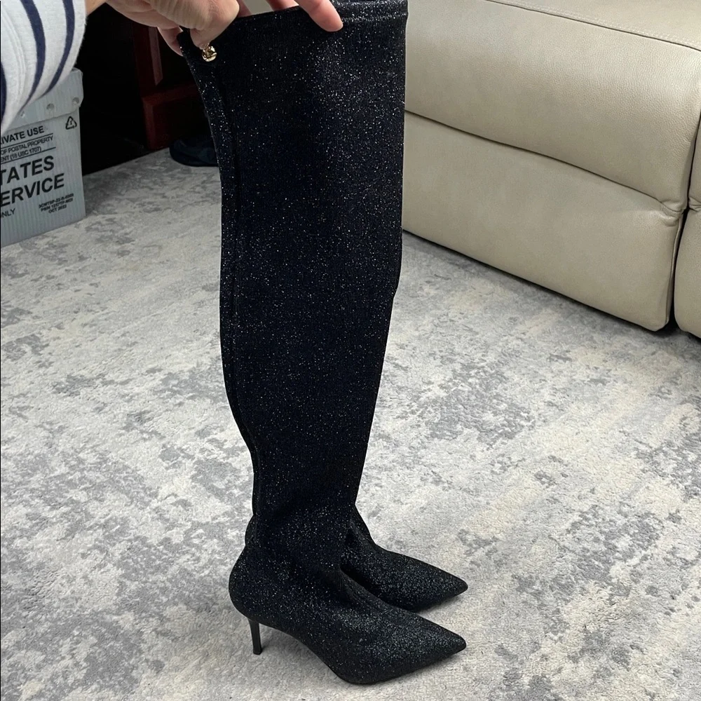 NIB Giuseppe Zanotti Stretch Glitter Over The Knee Boots Black Sz 36